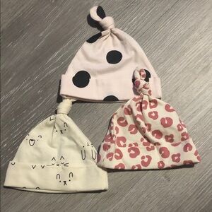3 Adorable Pink and Cream Knotted Baby Hats Set